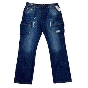 Vintage Ecko Unltd Mens Size 36 Loose Fit Cargo Pocket Jeans Blue Faded NWT